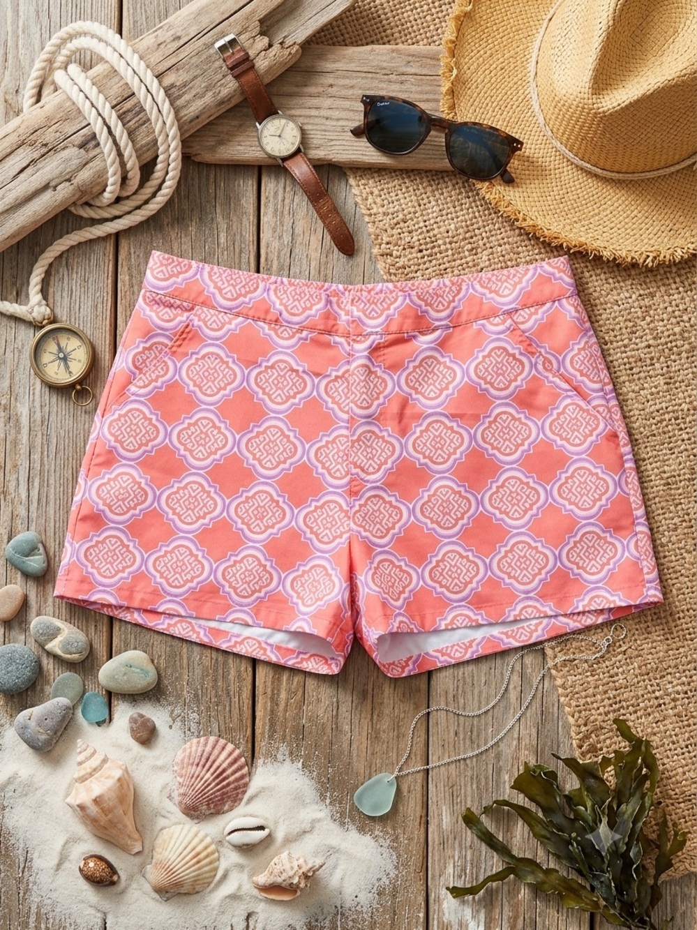 Coral Geo Cabana Life UPF 50+ Board Shorts size XL. Swim Beach sun protection